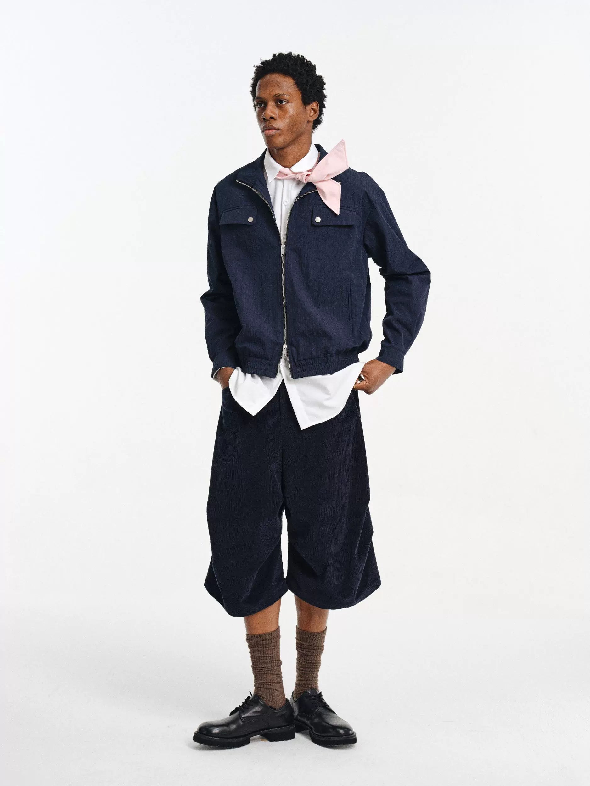 DIMC Double-head Zipper Plaid Stand-up Collar Thin Jacket