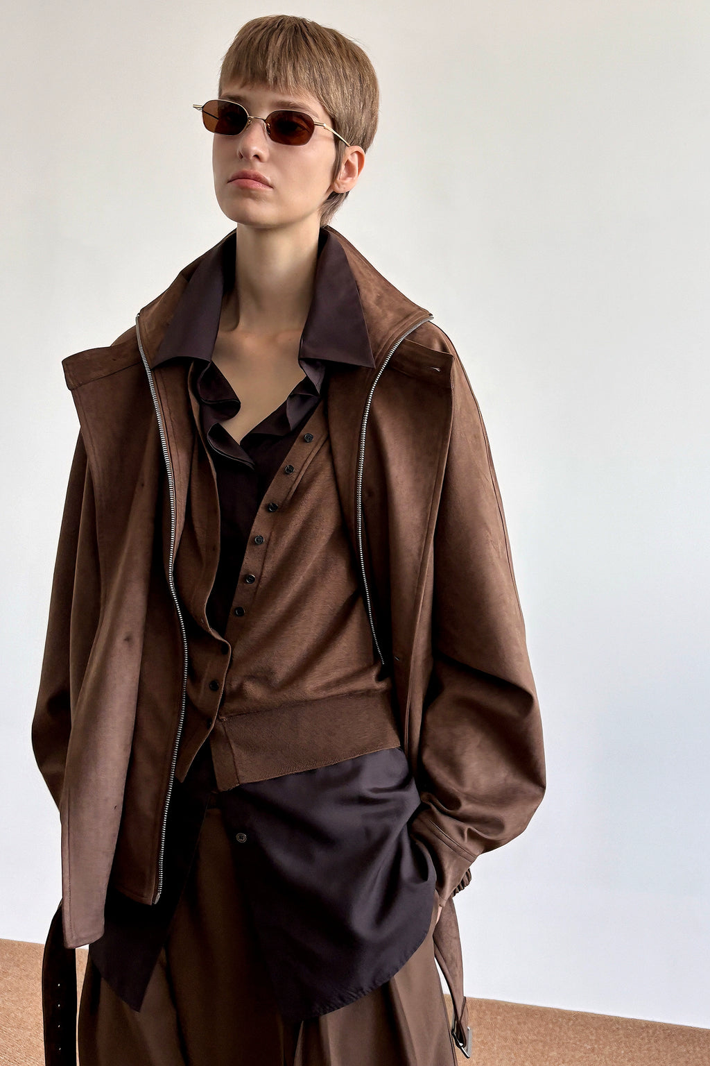COLN Suede Double-neck Double-breasted Jacket