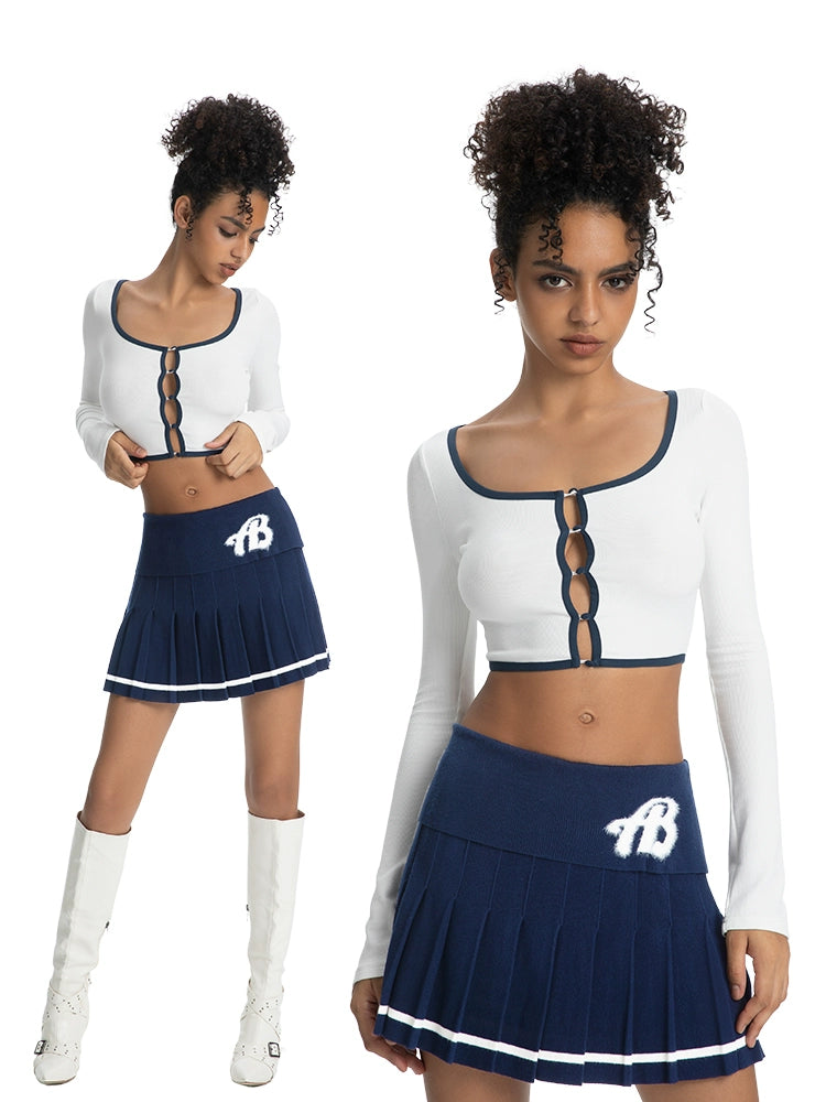 ABMY Square-neck Breasted Contrasting Hemming Cardigan