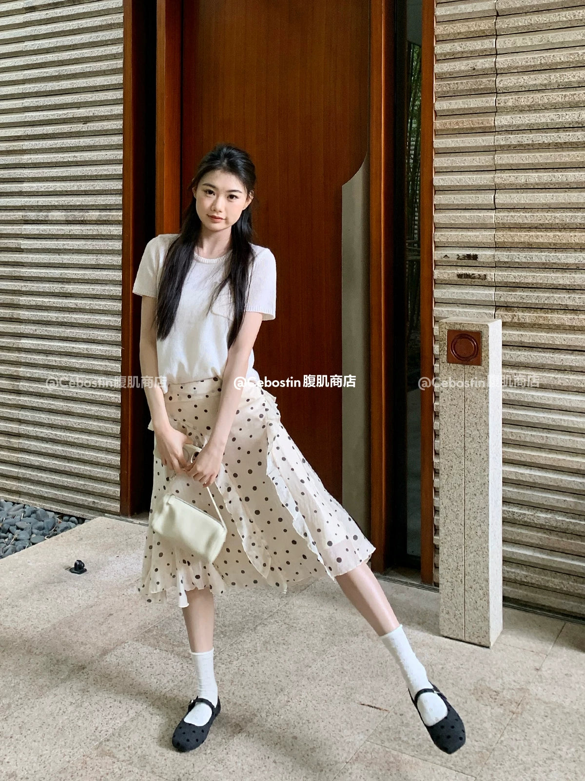Cebostin Retro Polka Dot One-word Strap Single Shoes