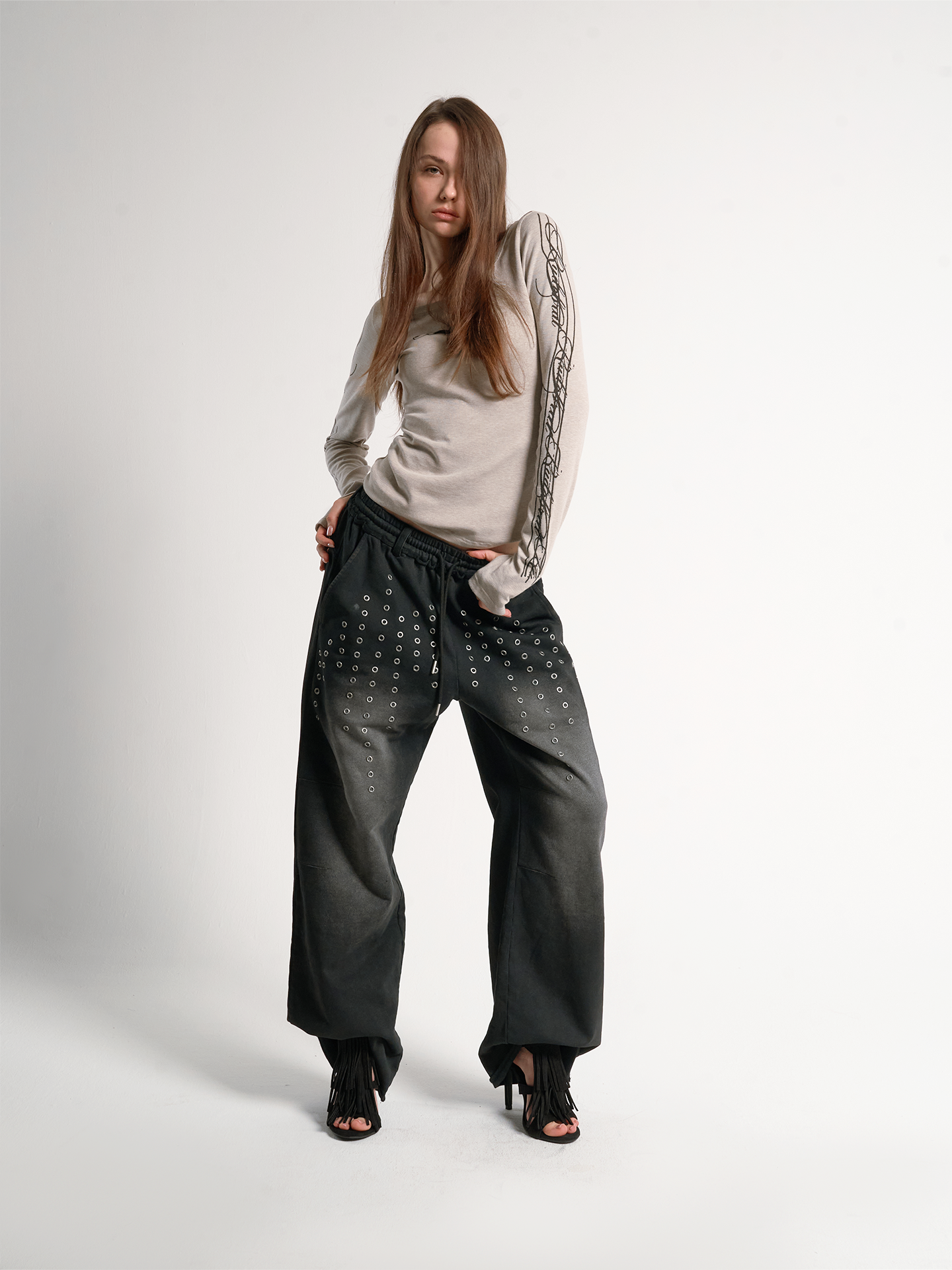 noEmosen music note flower printed long sleeve