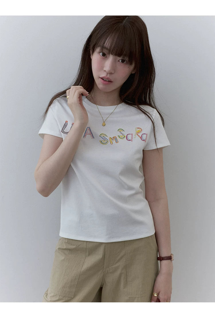 VOOE Graffiti Letter Print Crew Neck Versatile Tee