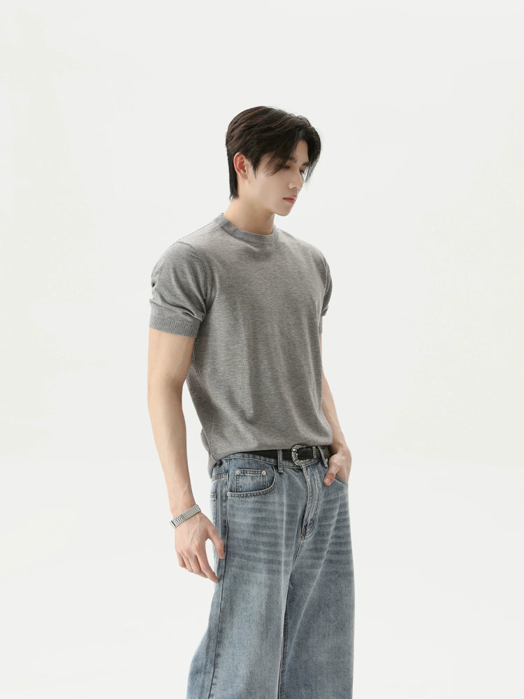 TURNTIDE Vintage Niche Crew Neck Knitted Tee