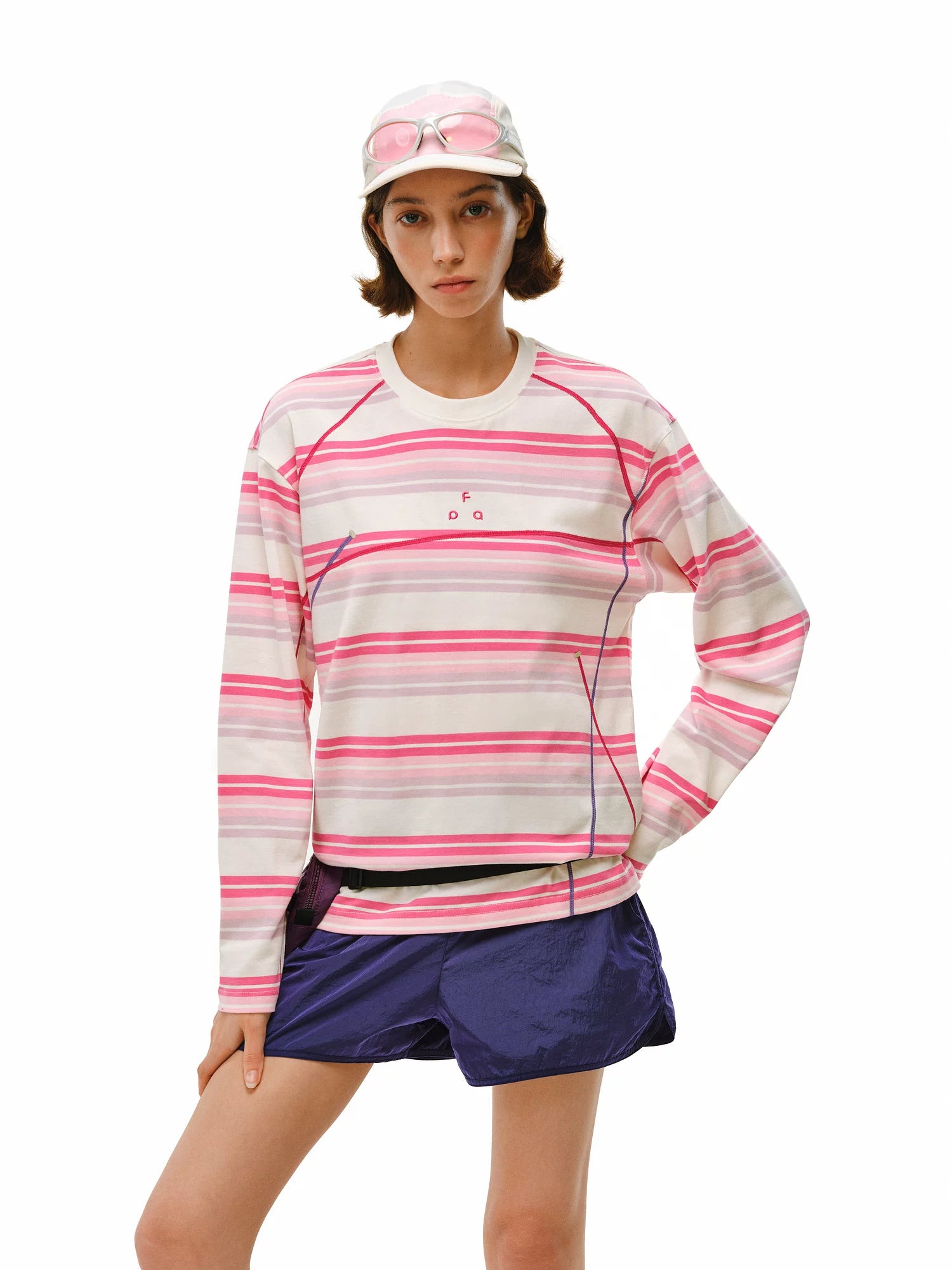 FPA Striped Sports Loose Casual Crew Neck Long Sleeve