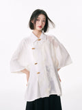 YEDM Crane Embroidered Spliced Bamboo Button Shirt