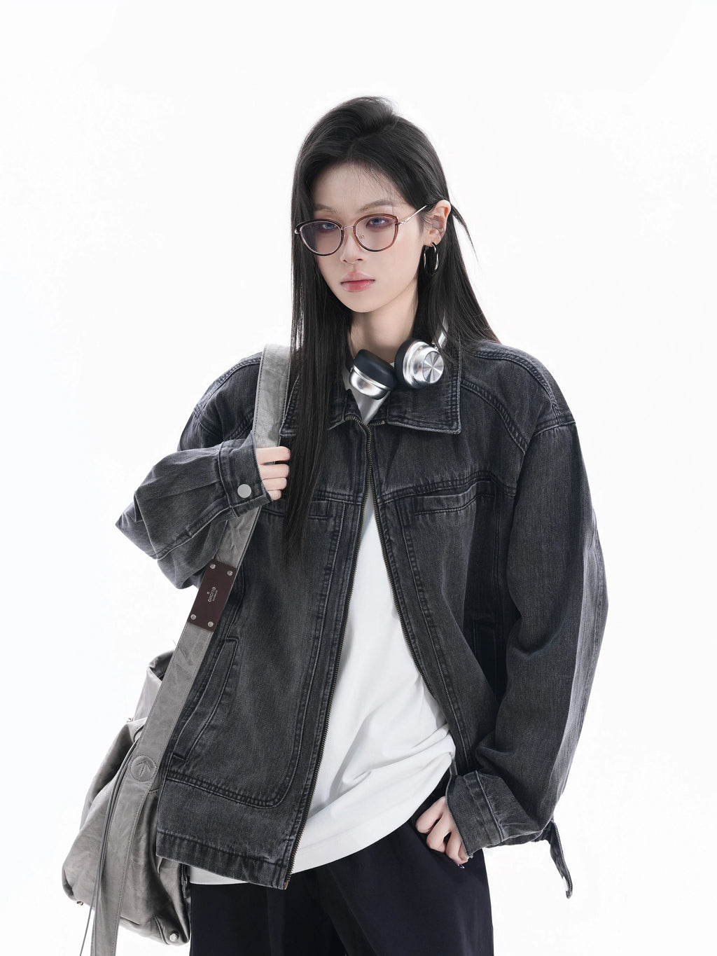 Zuocisankon Turtleneck Denim Jacket