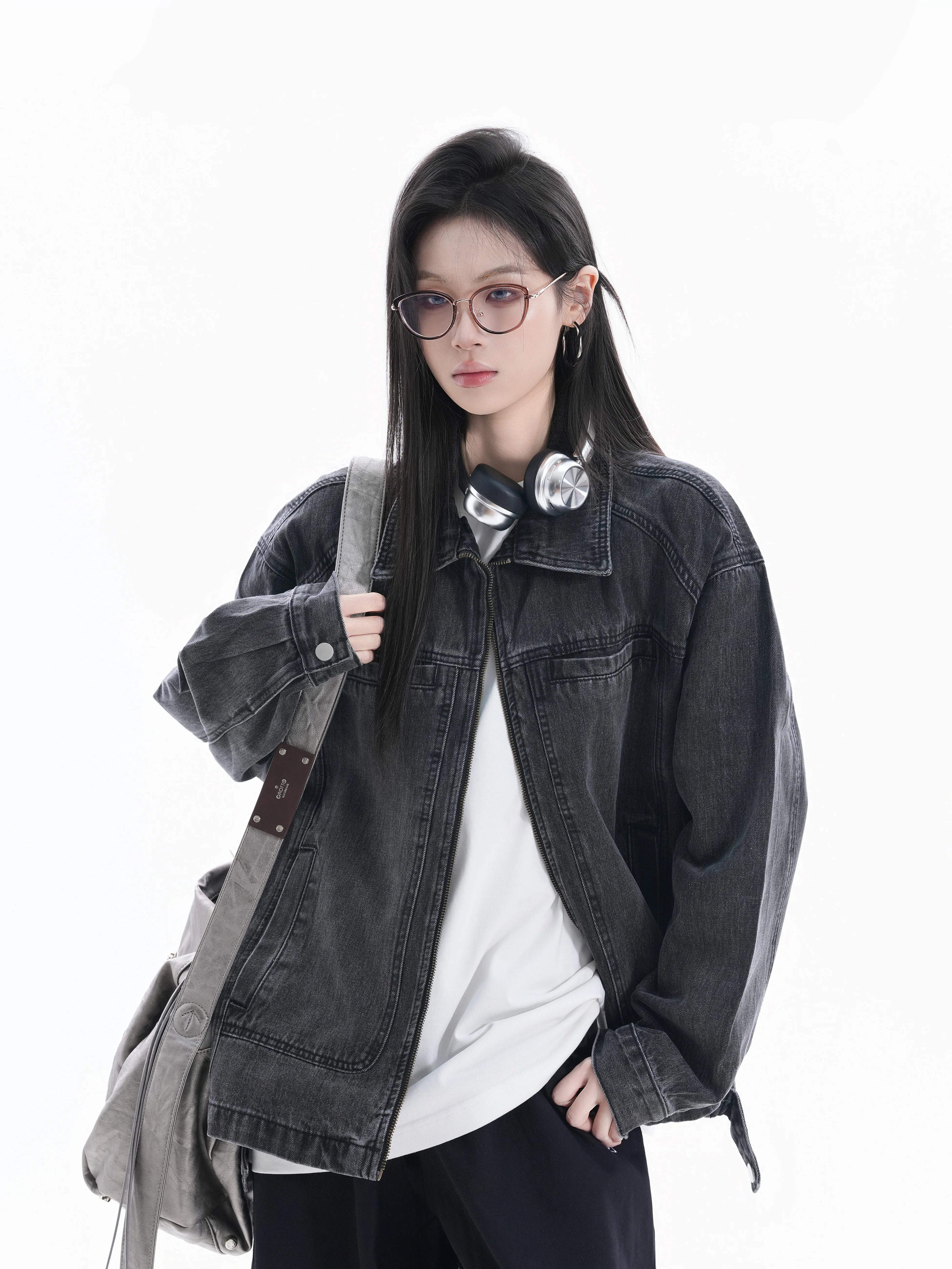 Zuocisankon Turtleneck Denim Jacket
