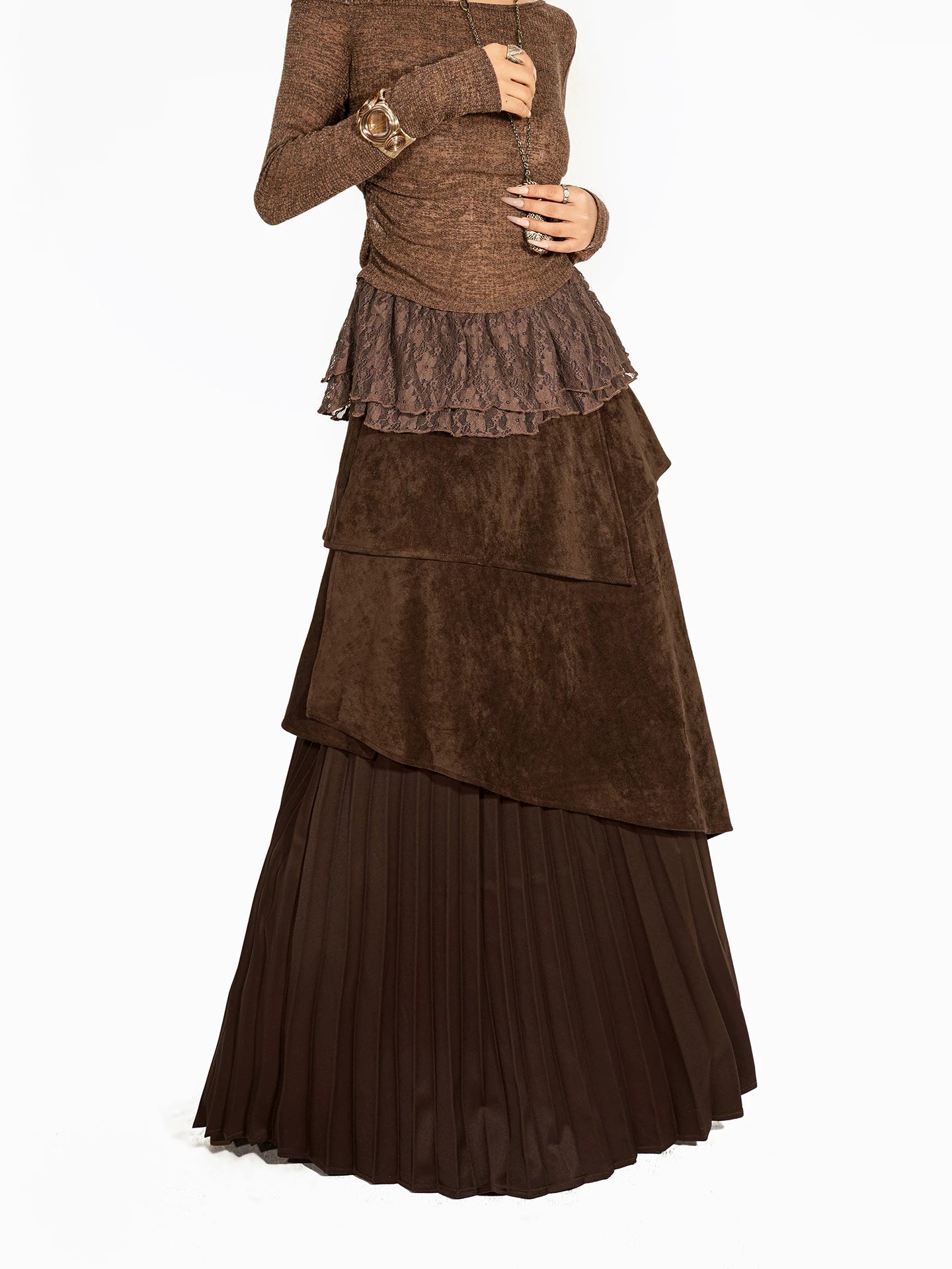 Arielink Vintage Suede Patchwork Skirt