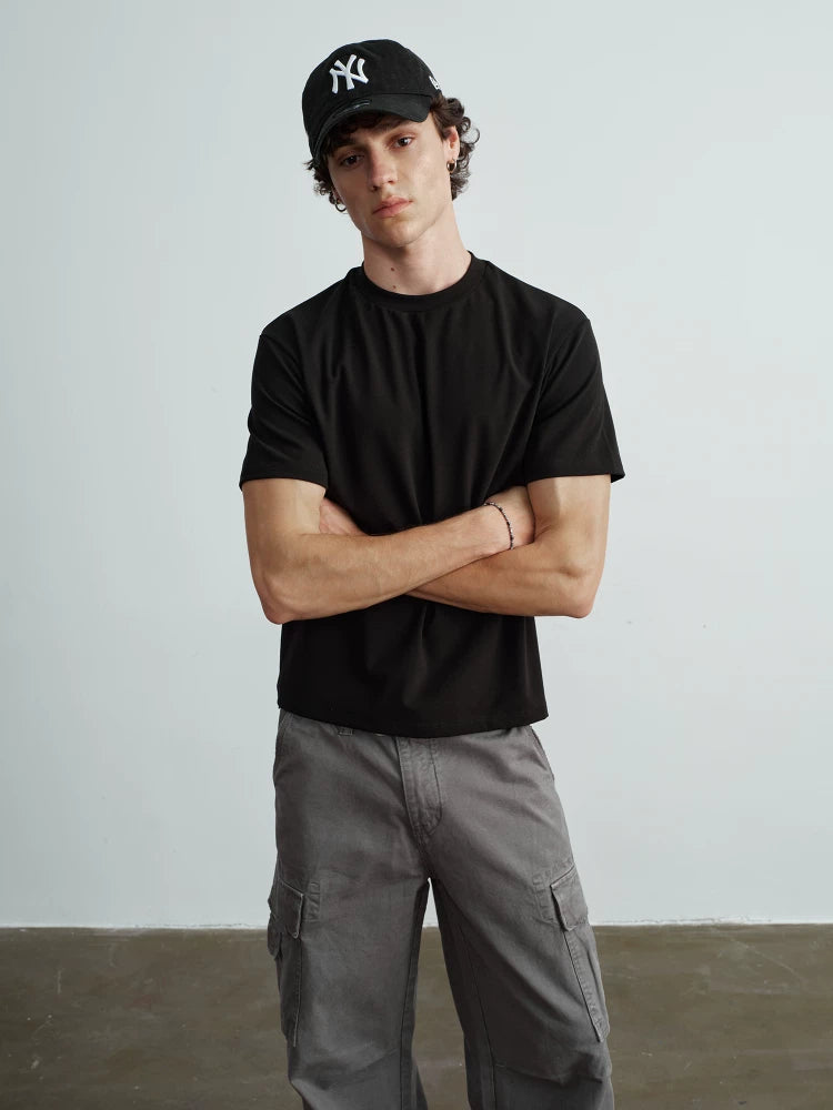 VLABMADE Embroidery Front Shoulder Elastic Tee