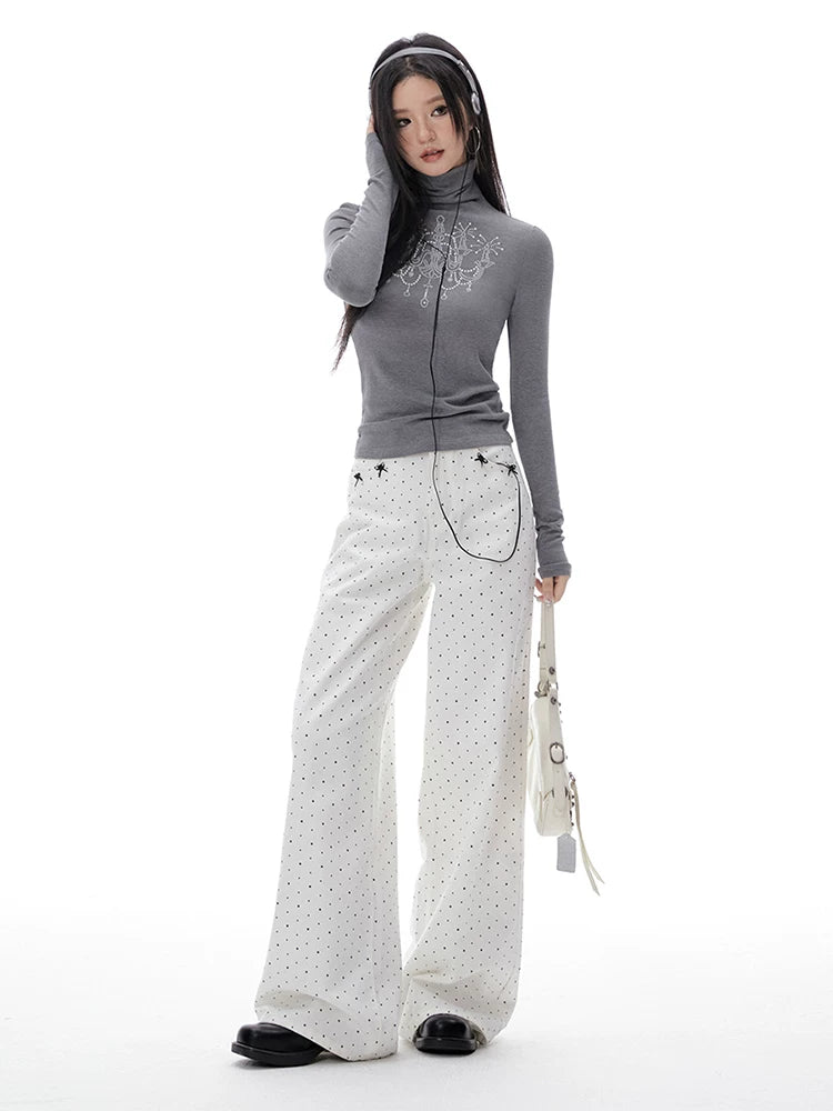 IMONE Bow Polka Dot Pentagram High Waist Jeans