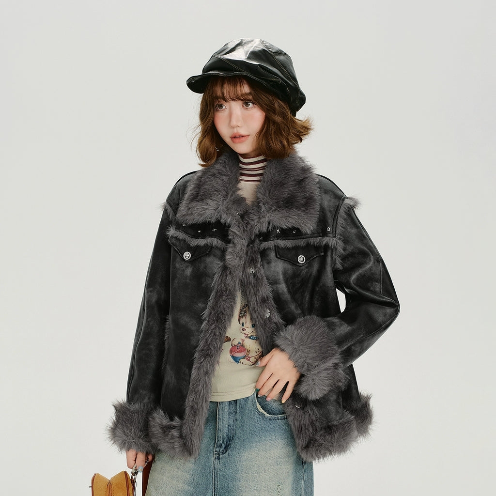 Girlyhalo Vintage Smudged Fur All-in-one Jacket