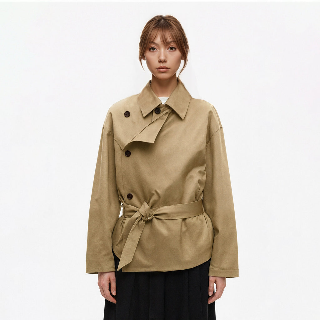SHE SEEK Short Version Premium Lapel Trench Coat