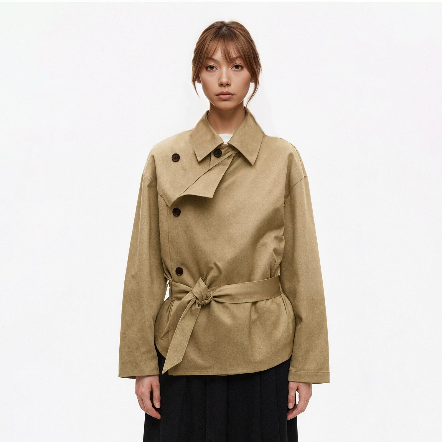 SHE SEEK Short Version Premium Lapel Trench Coat