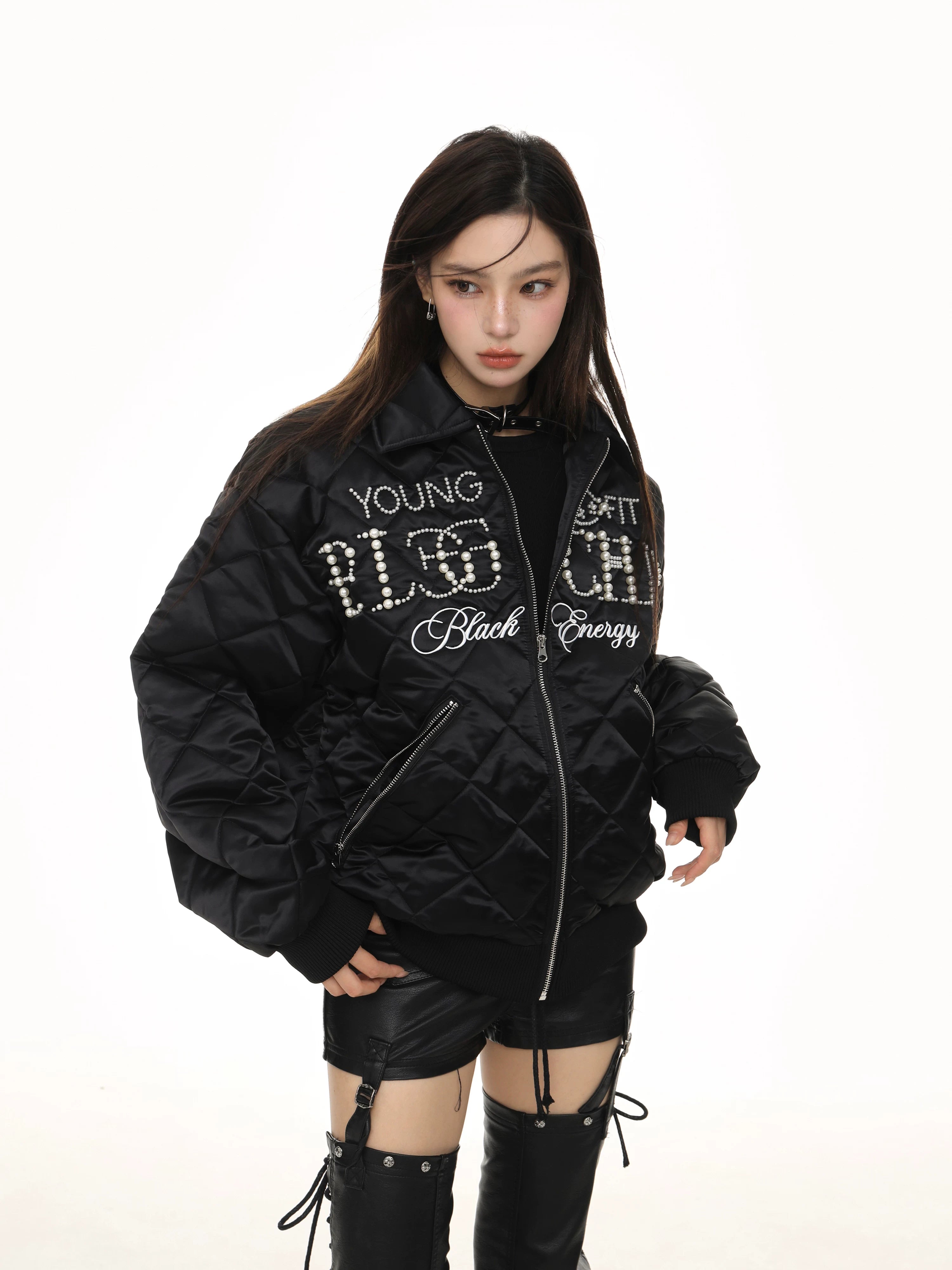 KDASE Diamond Embroidered Pearl Thickened Thermal Jacket