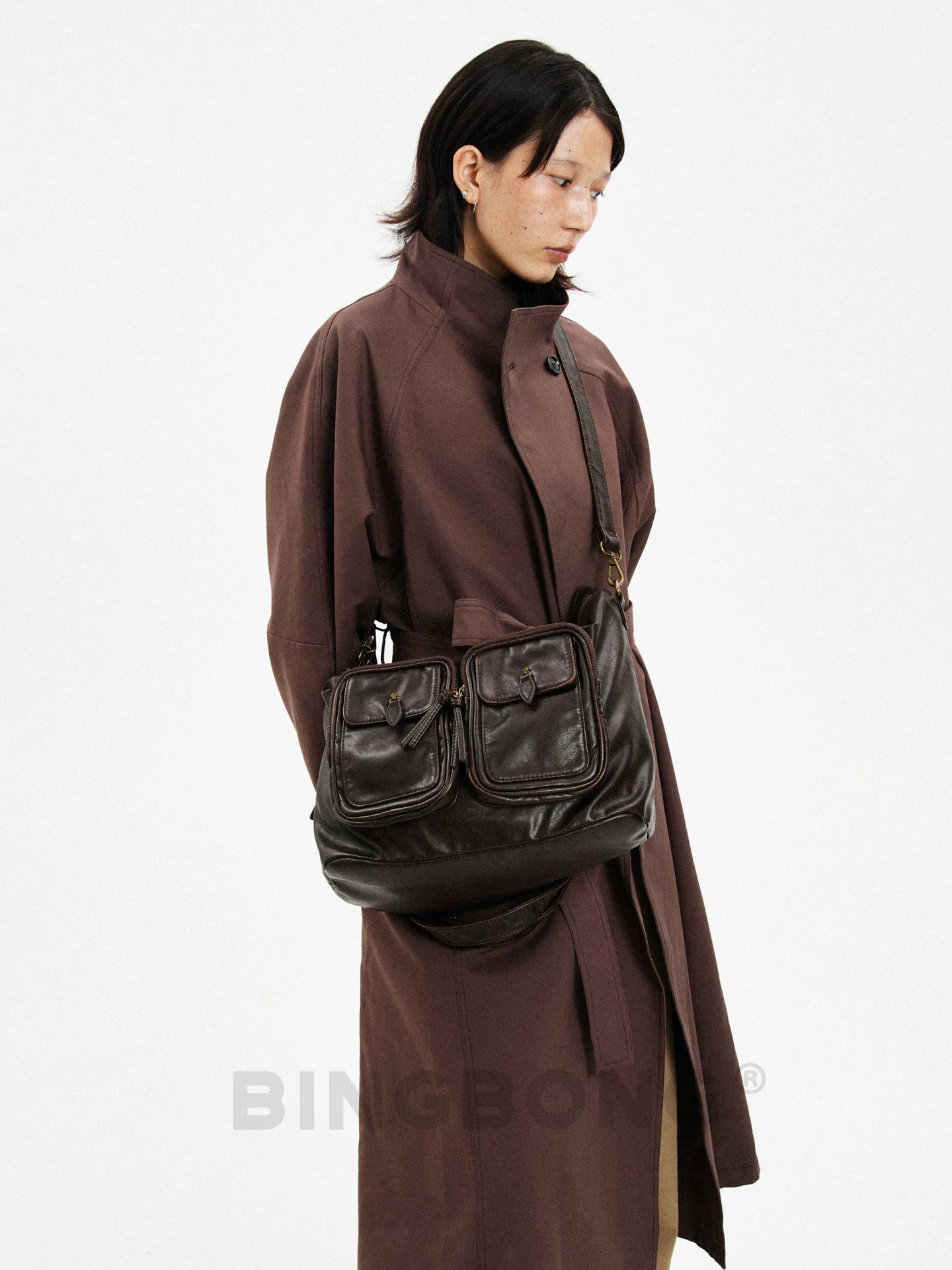 BINGBONG Multi-pocket Retro Large-capacity Tote Bag