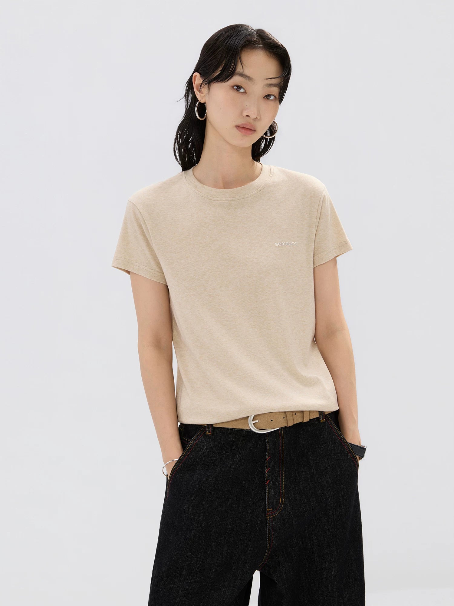 Sameuoo Small Neckline Minimalist Casual Versatile Tee