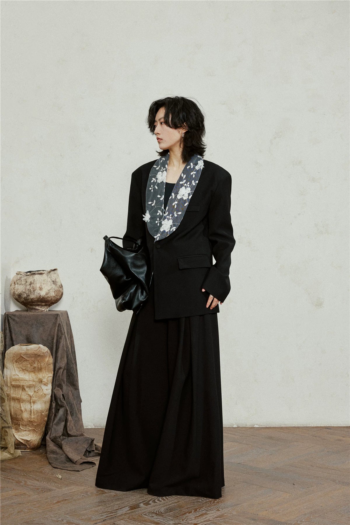 SUNYVONNE Flower Lace Collar Spliced Blazer