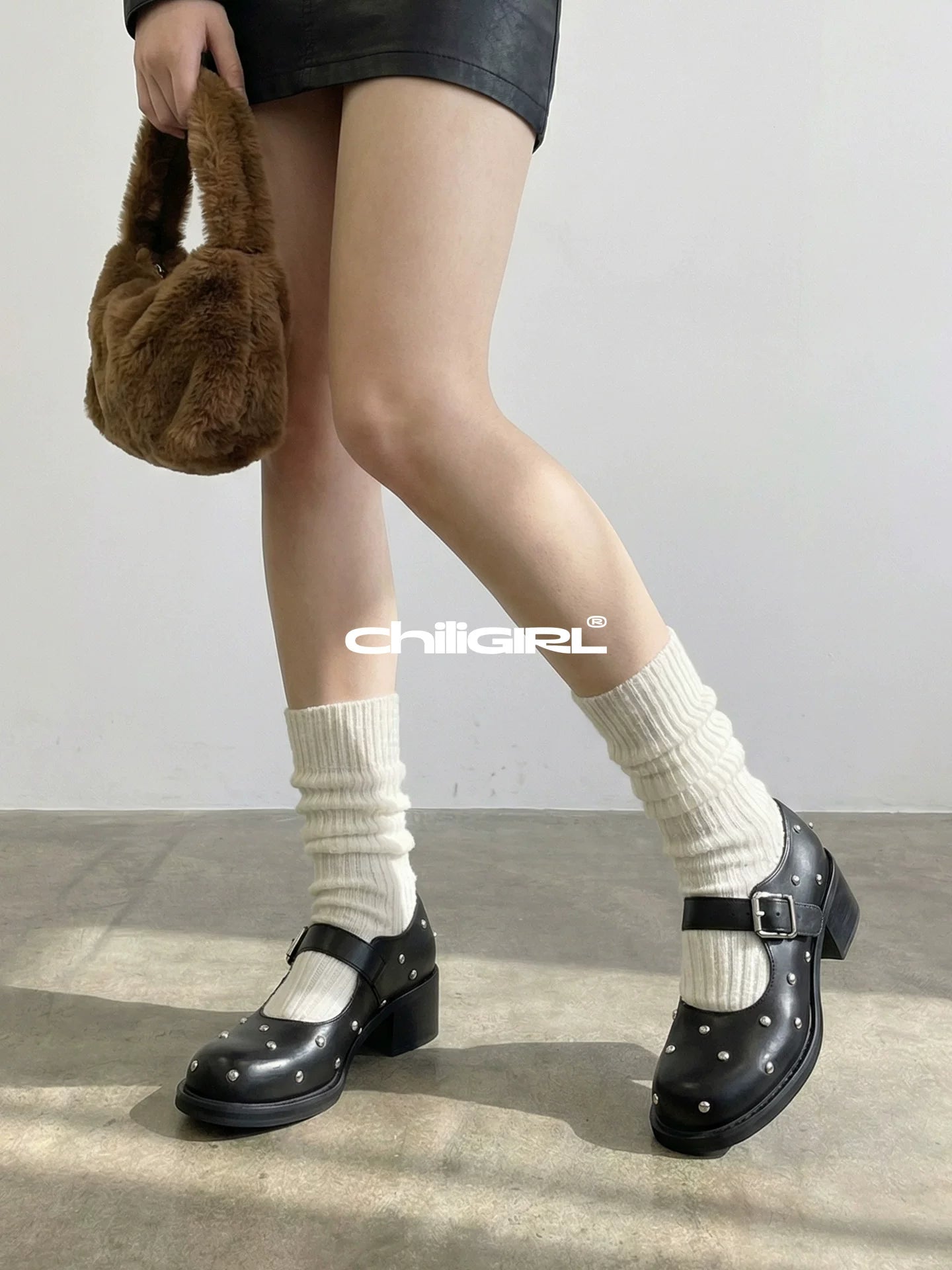 CHILIGIRL Retro One-word Buckle Strap Thick Heel Platform Shoes