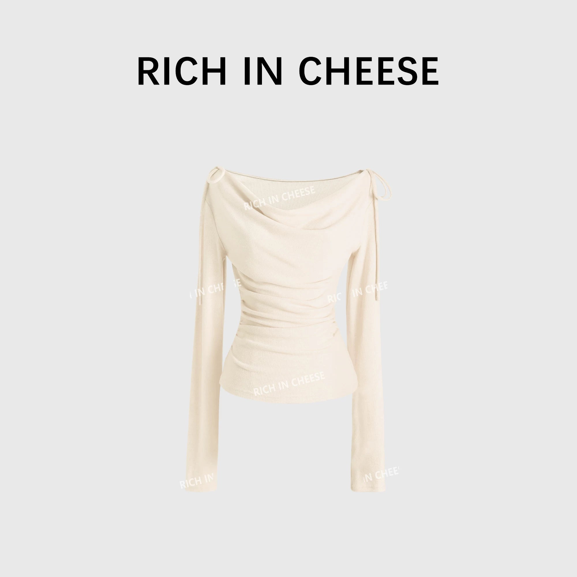 RICH IN CHEESE Swing Neck Knitted Waist Long Sleeve