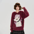 Girlyhalo Vintage Jacquard Loose Hooded Sweater
