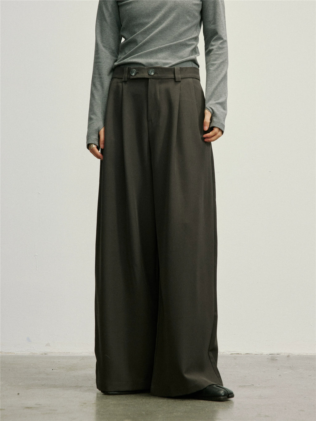 SUNYVONNE Double-breasted High-waisted Wide-leg Pants