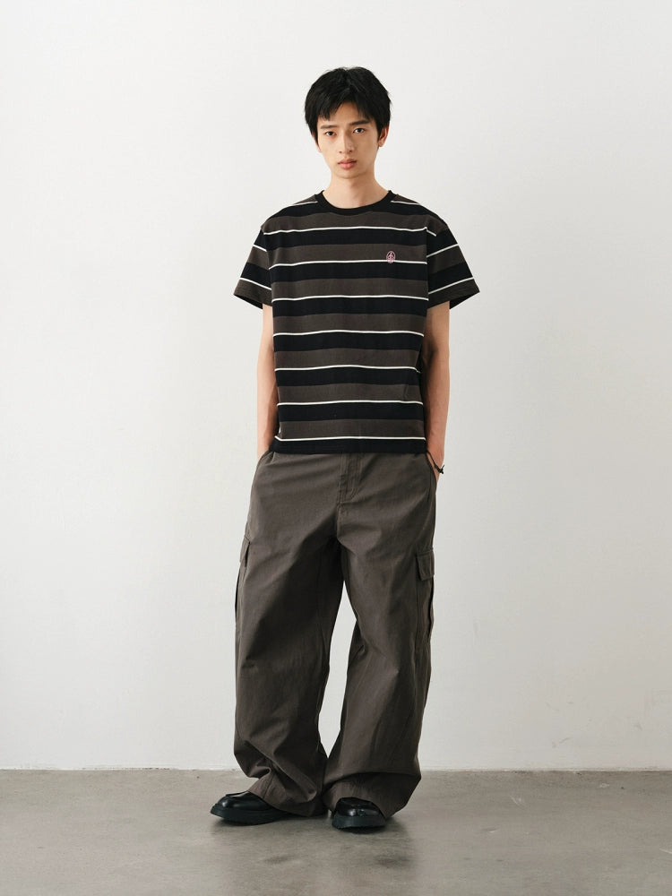 DIMC Thick and Thin Stripe Embroidery Printing Tee