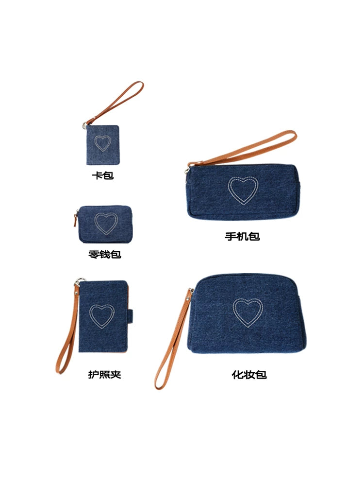 Momogigi Vintage Denim Love Embroidered Coin Bag