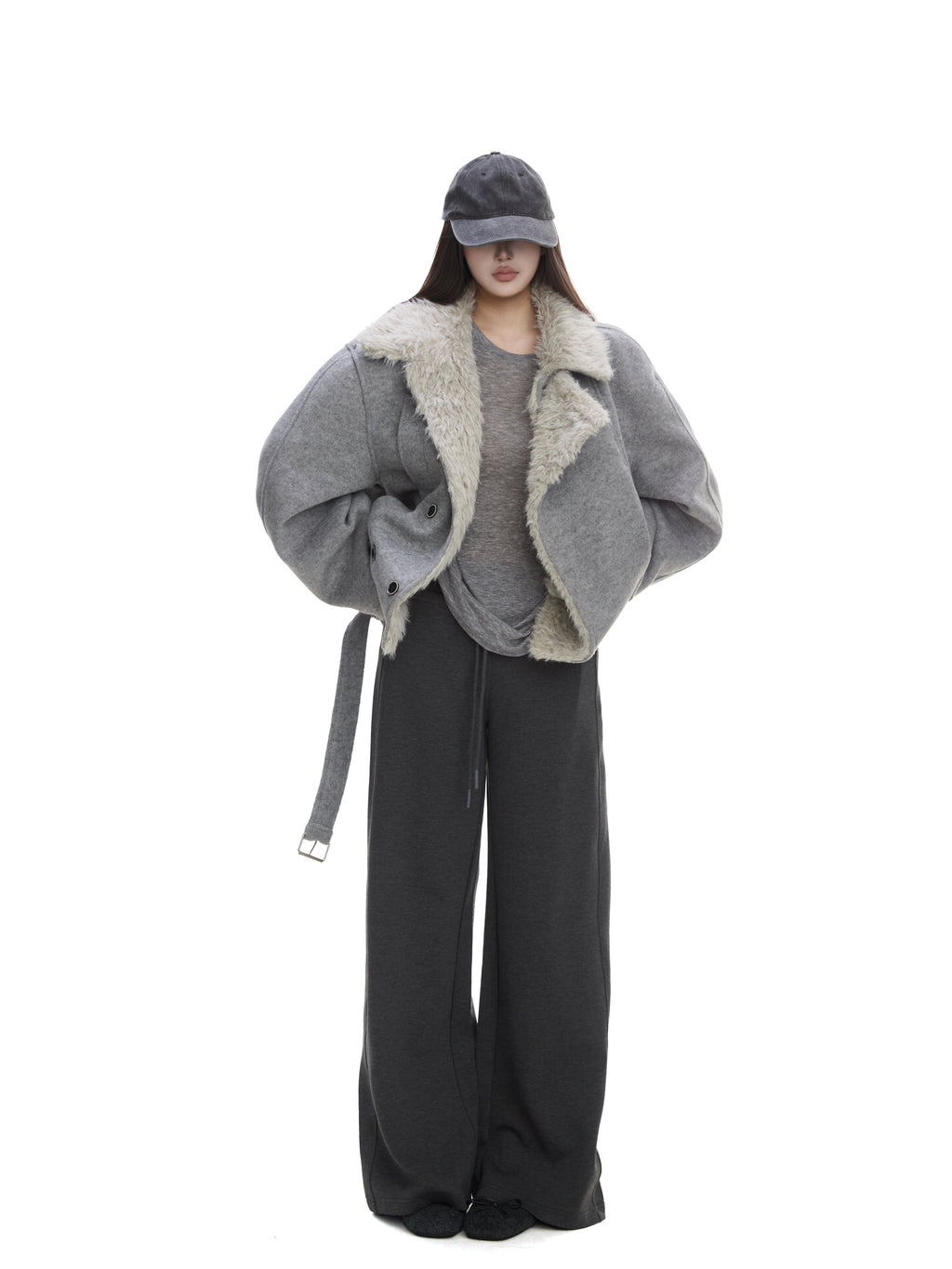 WITHMIN Fleece Warm Loose Short Woolen Coat