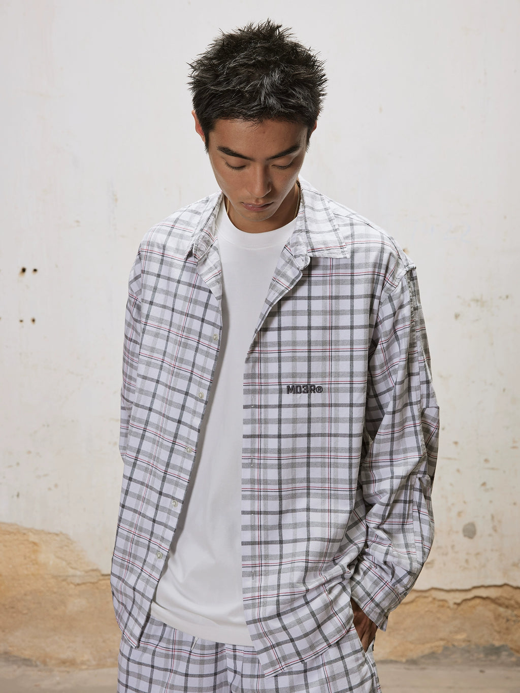 Madeinerror Casual Neutral Simple Plaid Shirt Shorts Set