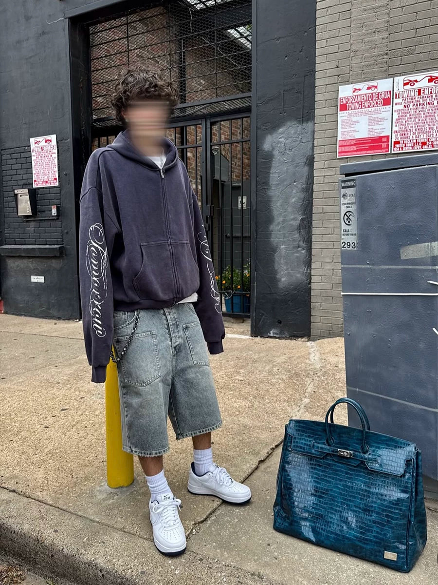 FTS Waffle Old Print Hooded Sweater Jacket