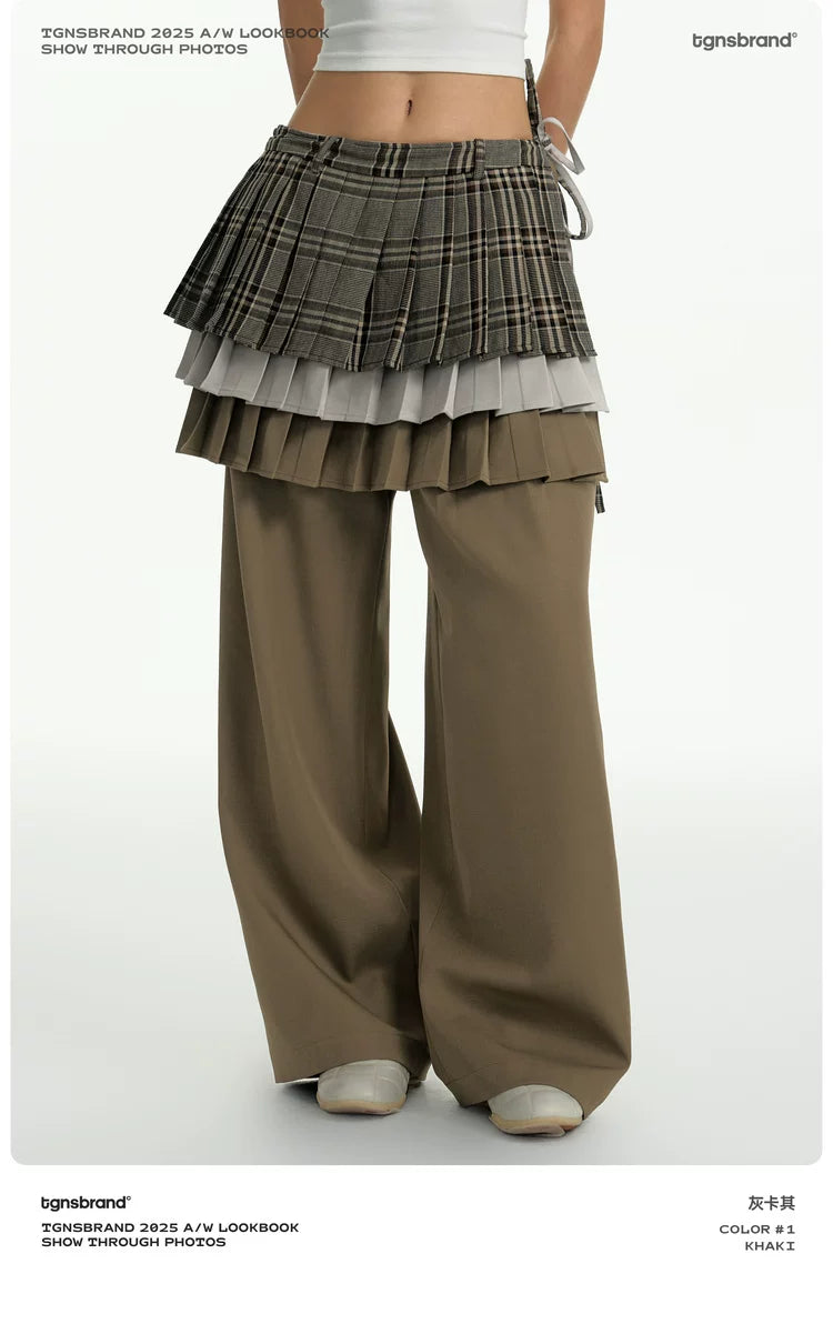 TGNS Three-layer Pleated Skirt Fart Curtain Splicing Pants