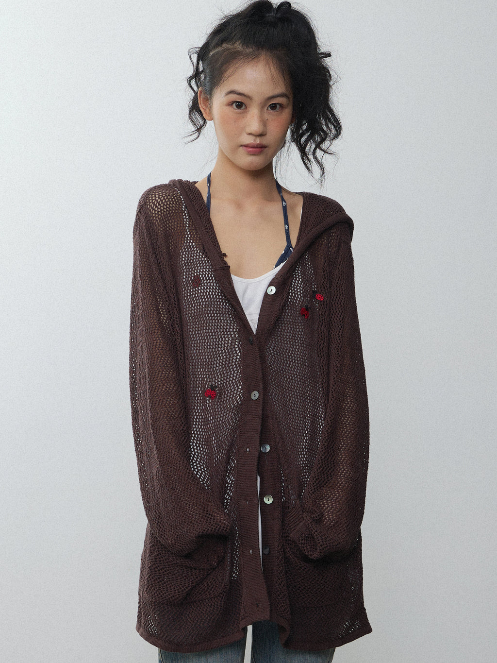 In Two Twos Cutout Knit Hooded Long Sleeves