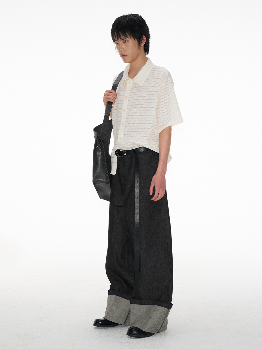 JCAESAR Flanged Beef Wide-leg Jeans