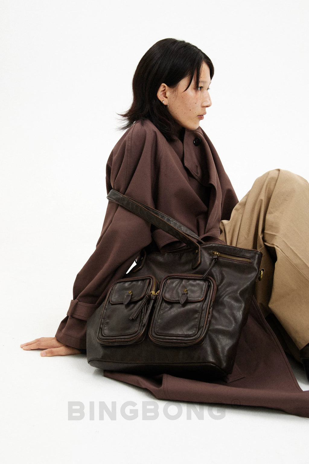 BINGBONG Multi-pocket Retro Large-capacity Tote Bag