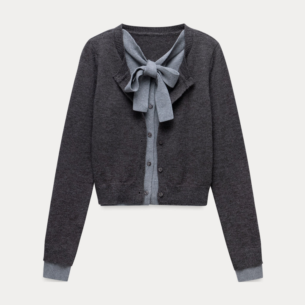 EGGKA Strappy Fake Two-piece Loose Casual Knitted Cardigan