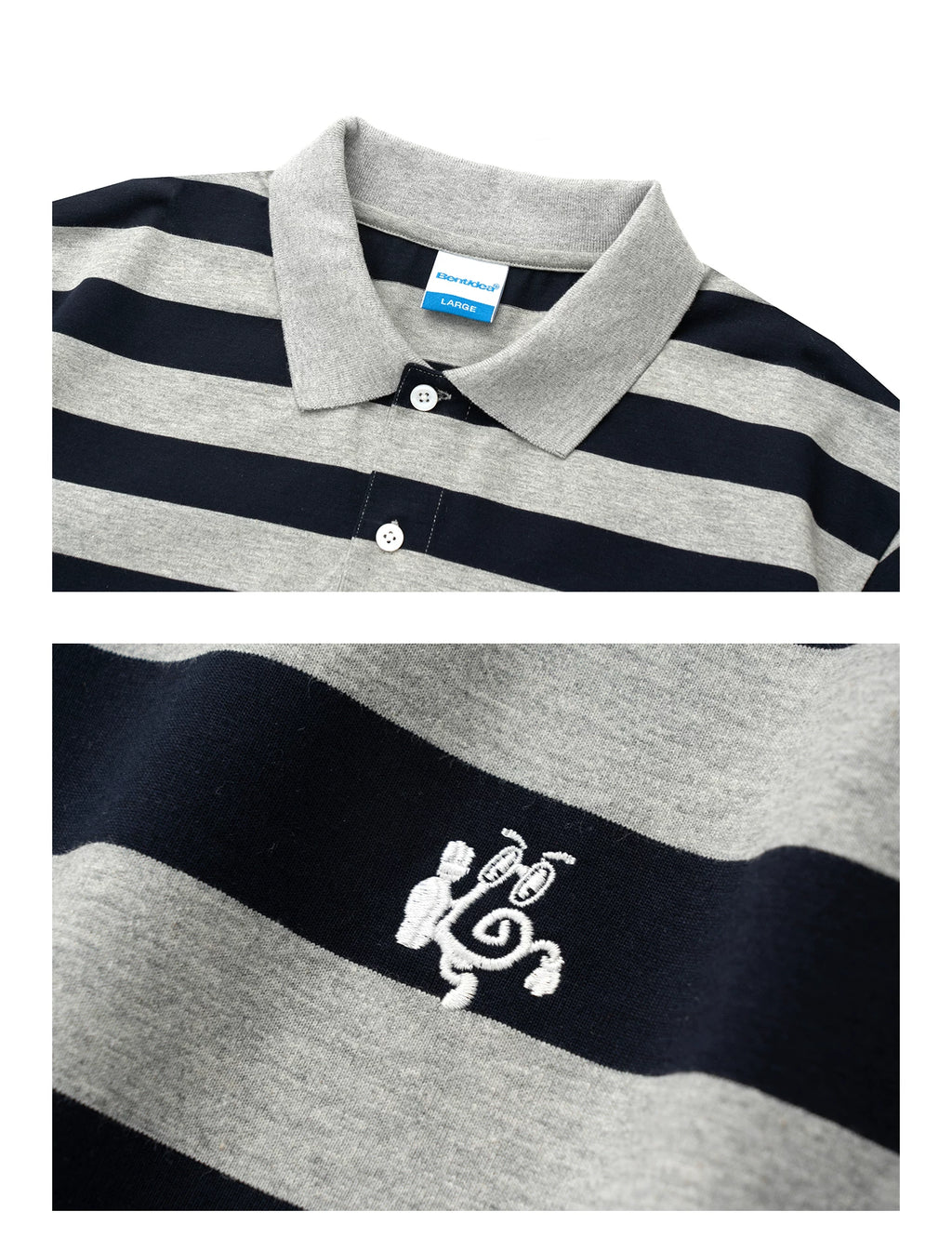 BENT IDEA Wide Stripe Embroidered Polo Shirt Tee