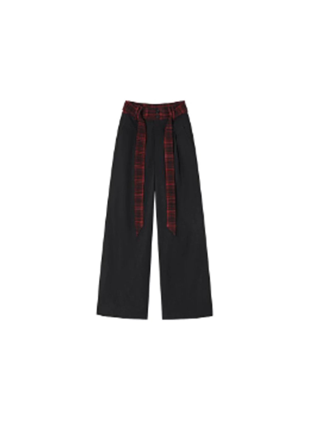 SAMUSAN Ribbon Checked Waist Stitched Wide-leg Slacks