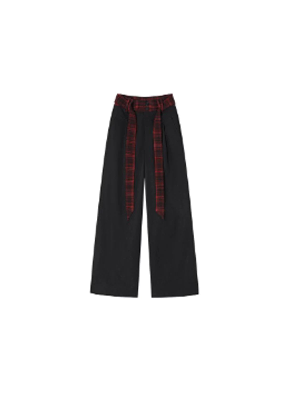 SAMUSAN Ribbon Checked Waist Stitched Wide-leg Slacks