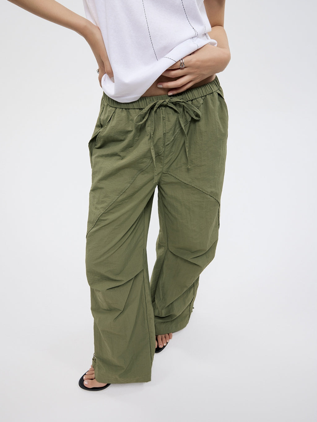FUNKYFUN Pleated Texture Elastic Waist Casual Pants