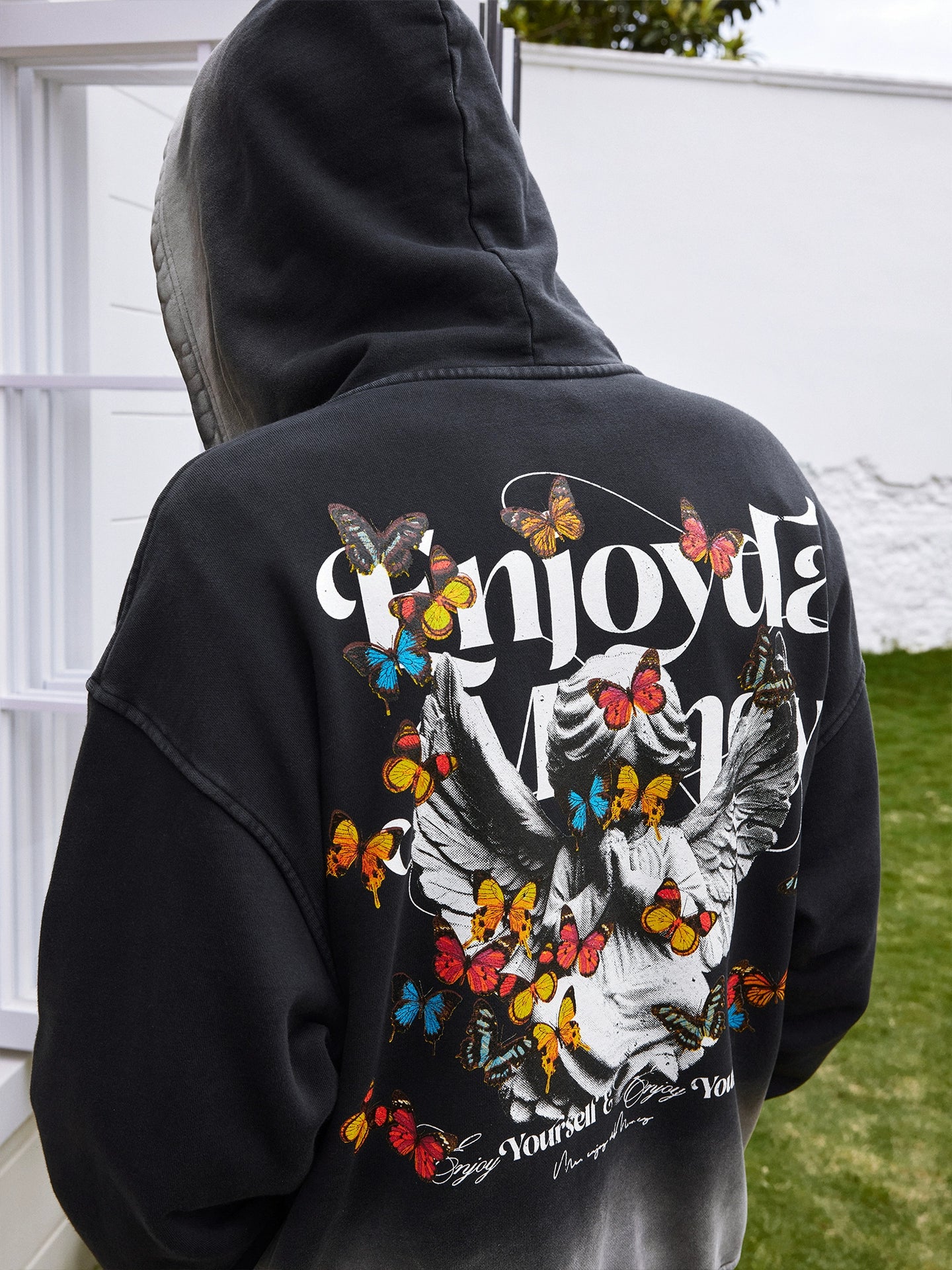 MEDM Angel Butterfly Print Casual Hooded Sweater