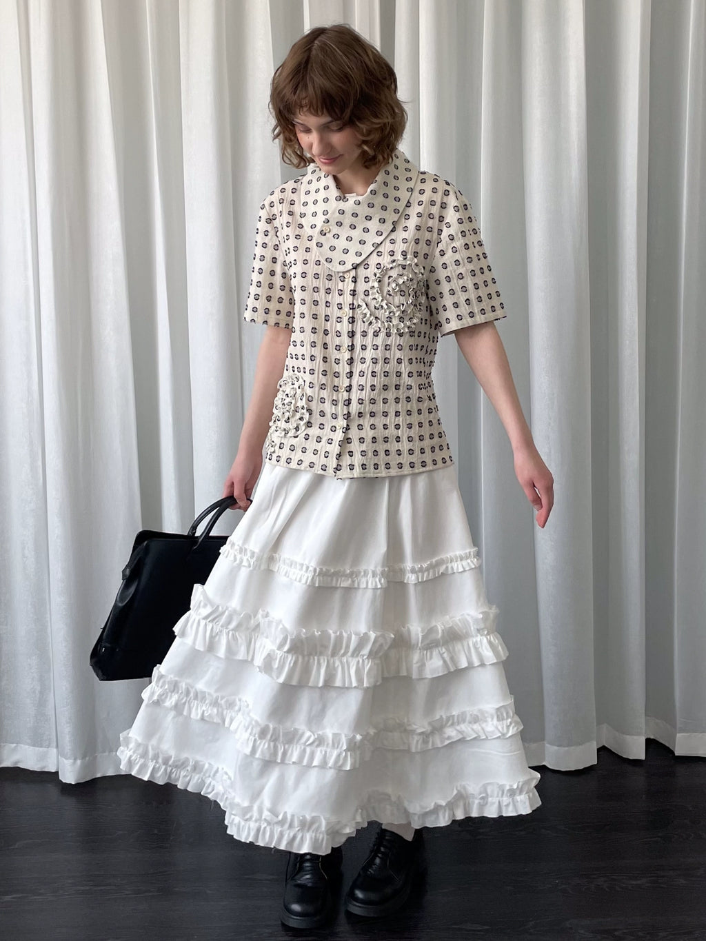 Loosesmell Fungus Edge Stitching Mid-length Skirt