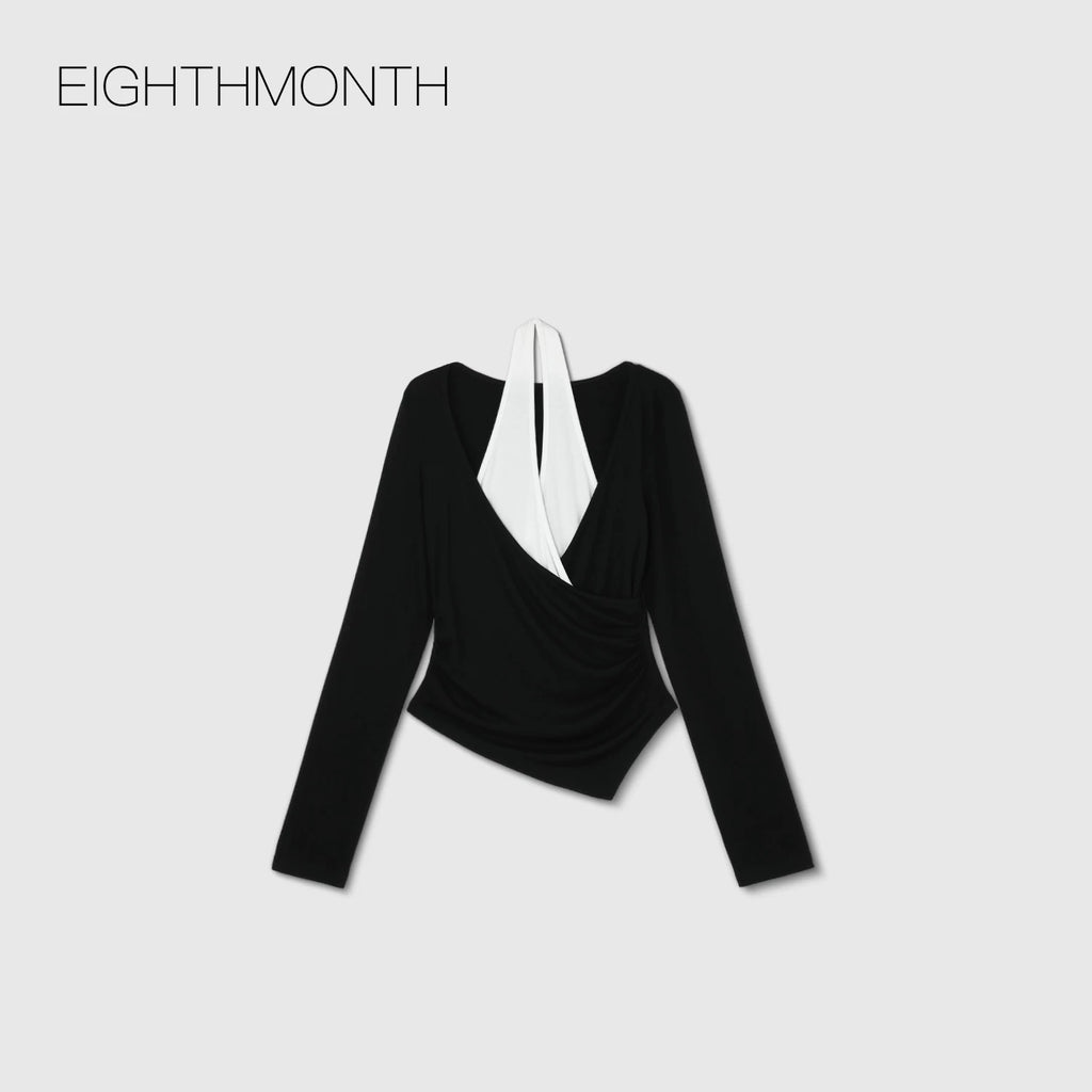 EIGHTHMONTH Splicing Fake Two Pieces Neck Long Sleeves