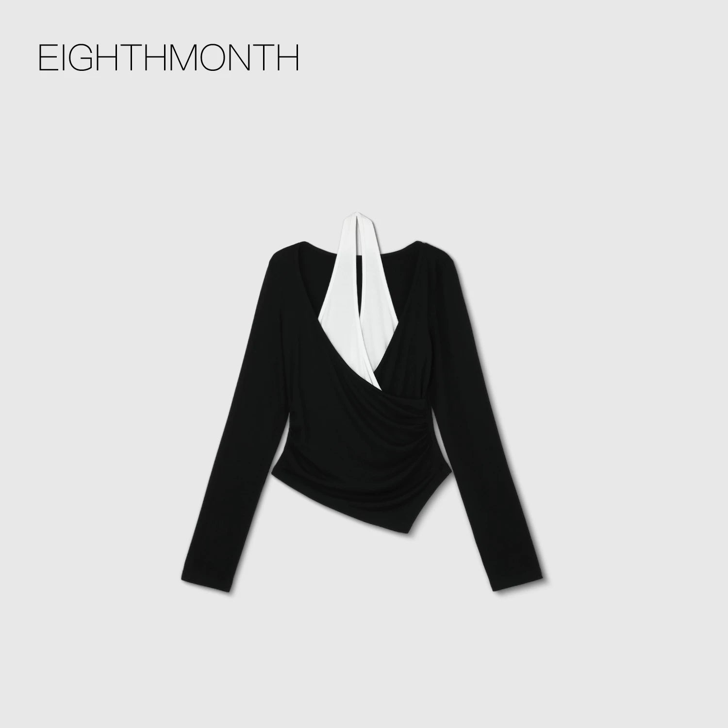 EIGHTHMONTH Splicing Fake Two Pieces Neck Long Sleeves