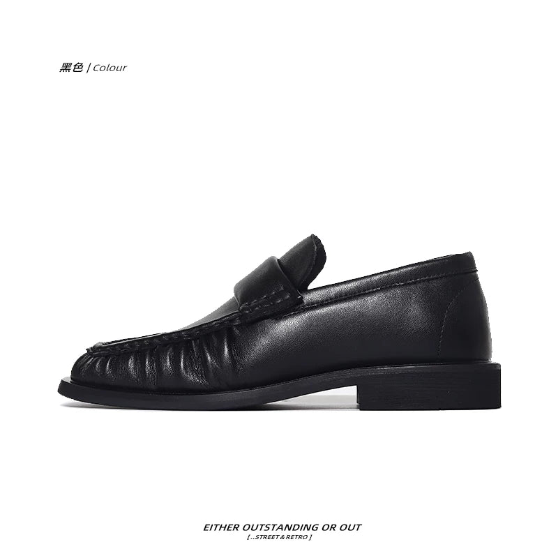 SHENLV STUDIO Square Head Pleated Soft Leather One-pedal Leather Shoes