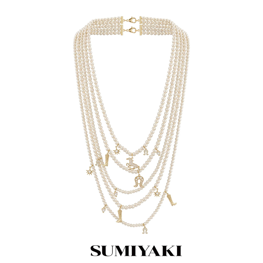 SUMIYAKI Flash Pony Full of Diamonds Multi-layer Pearl Necklace