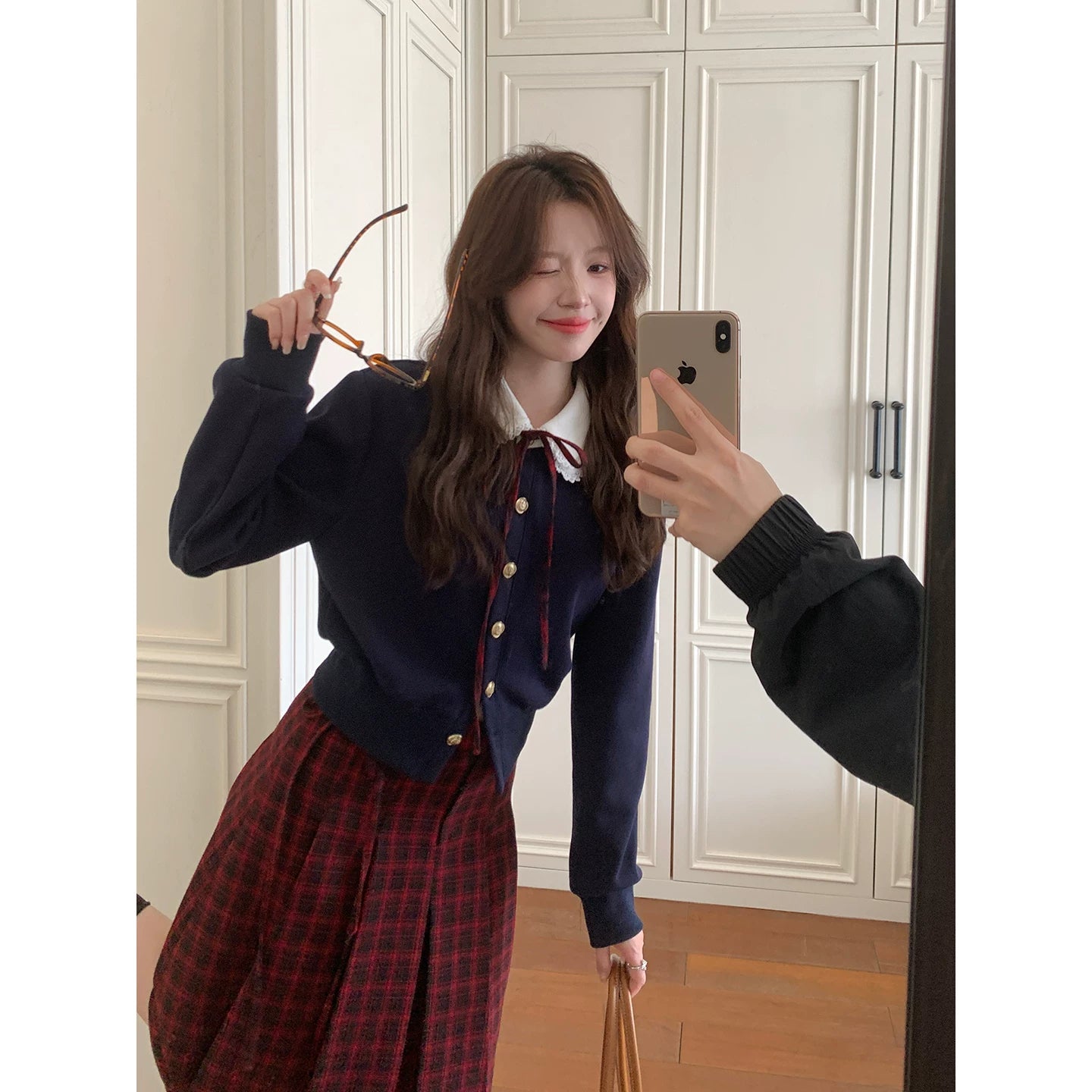 Even Korean Exquisite Contrasting Color Age-reducing Doll Collar Long Sleeve