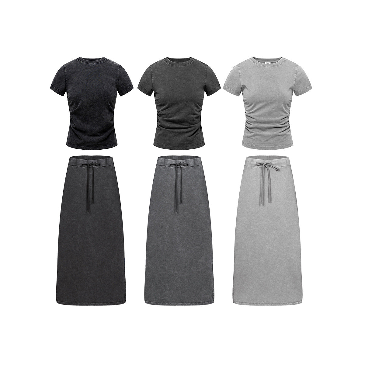 BE Women's Ribbon Splicing Tee Straight Heavy Skirt Suit