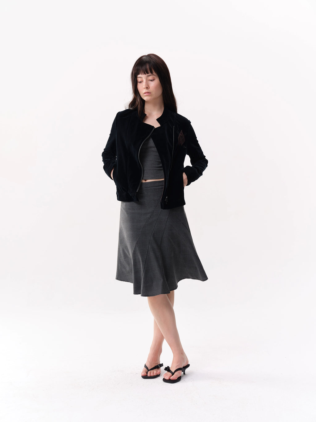NOT UGLY Velvet Slanted Placket Rhombus Line Jacket