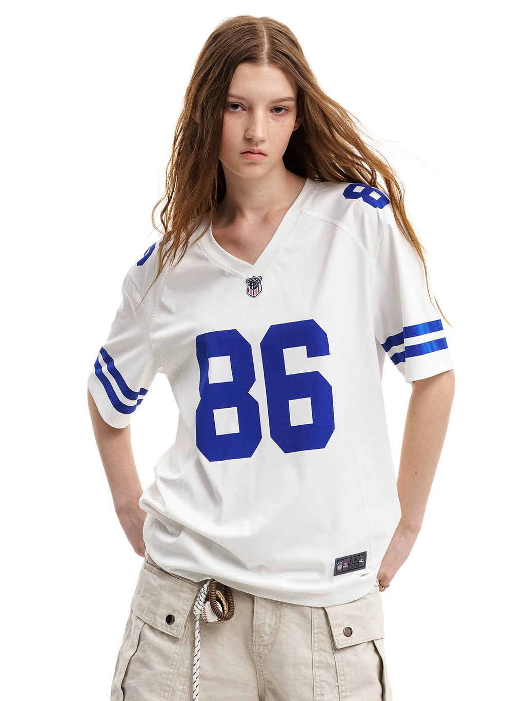 0123Start Retro V-neck Contrasting Loose Tee