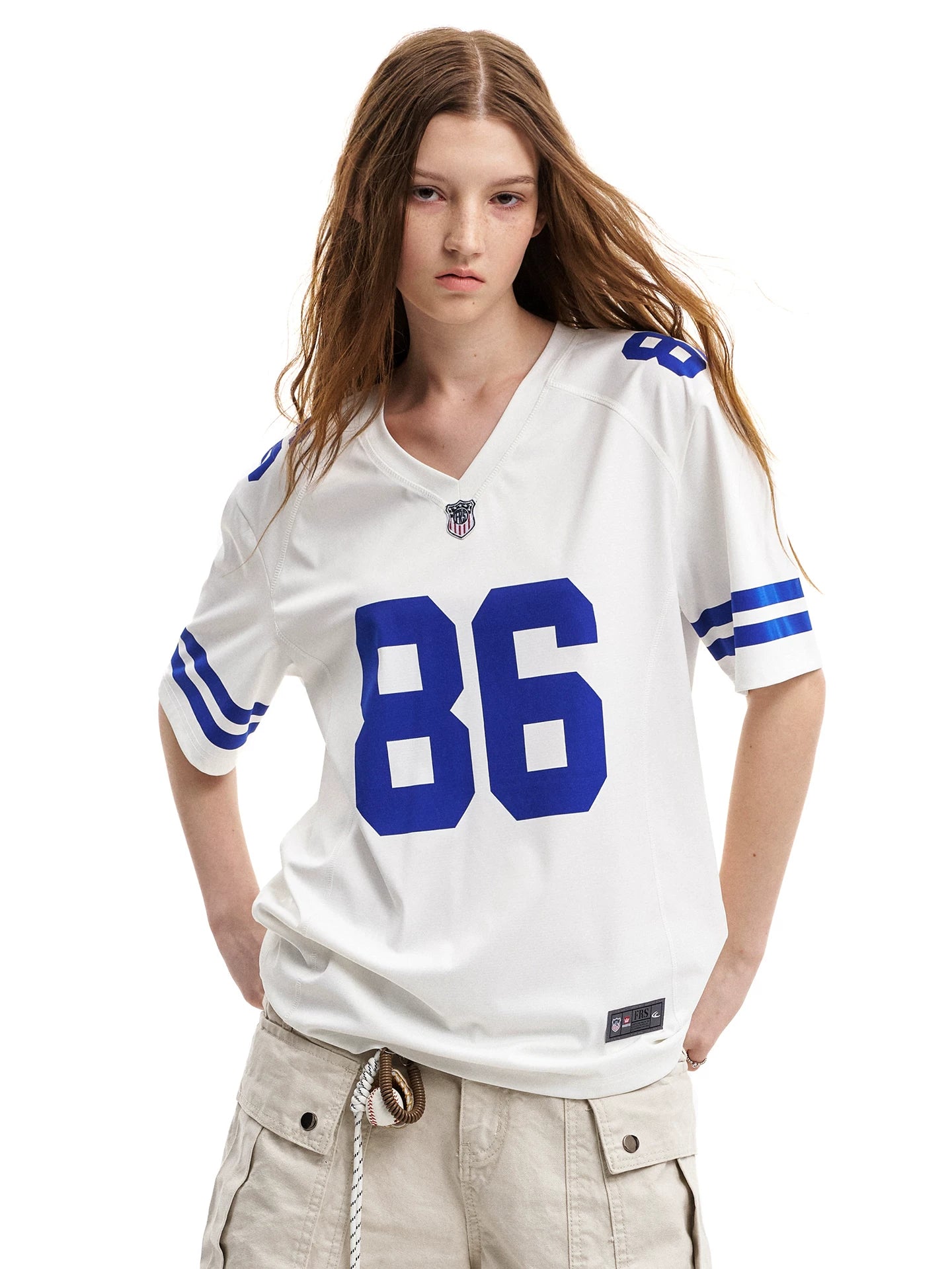 0123Start Retro V-neck Contrasting Loose Tee